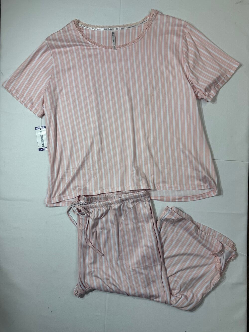 Women’s 2XL Pink Nikkoo Pink & White Striped Pajama Set